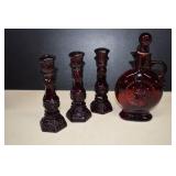 Vintage Ruby Red Cape Cod Candle Holders & Wheaton