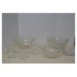 Vintage Clear Glass Punch Bowl Set, Large Bowl &