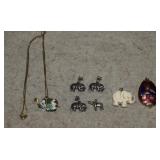 Cloisonne Elephant on Chain, Elephant Pend., Four