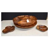 1960's Monkey Pod Wood Lazy Susan & 2 Wood Nut