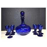 Vtg. Hand Blown Cobalt Blue Decanter Set *Note