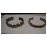 Two Copper/Brass & Silver Toned Cuff Bracelets