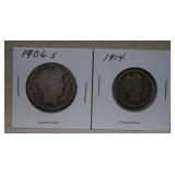 1906S Barber Silver Half,1914 Barber Silver