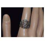 Sterling Filigree Ring   Sz 6-3/4