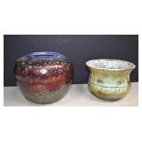Two Signed T. Logan Pottery Vases, One Is Raku