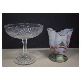 Noritake Hand Painted Vase & Cut Crystal Pedestal
