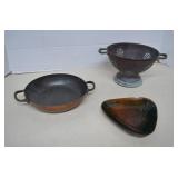Lot Vintage Copper Enamel Dish, Bowl & Strainer