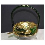 Small Bohemian Czech Beaded Gold Gilded Basket w/