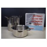 Two Stainless Steel Pots & Emergency Drinking