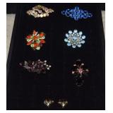 (3) Rhinestone Brooches, Pendant & Clip Earrings