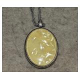 Silver Tone Chain, Pearlized Reversible Stone Pend