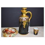 Hand Painted 'Pickard' Porcelain Decanter,Glass &