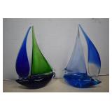 Two Solid  Art Glass Sail Boats