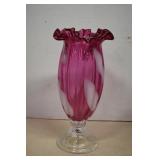 Beautiful Cranberry Hand Blown Art Glass Vase
