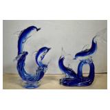 Hand Blown Designed In Murano Art Glass Dolphins,