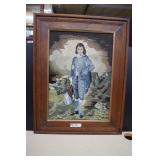 Vintage Framed Needlepoint Blue Boy. 24'x30'