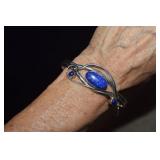 Unusual Sterling Lapis Lazuli Cuff Bracelet
