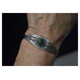 Sterling Cuff Bracelet w/ Southwest Marks,Green