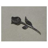 Sterling Marcasite Rose Bud Brooch