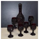 Vintage Ruby Red Cape Cod Decanter Set