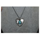 Sterling Italy Chain w/ Turquoise Heart Pend.**