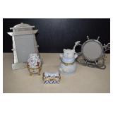 Three Trinket Boxes & Two Metal Picture Frames