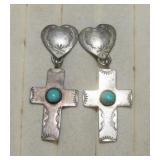 Sterling & Turquise Heart and Cross Earrings