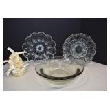 2- Vtg. Anchor Hocking Glass Egg Plates,Seashell