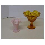 Vintage Fenton Amber Glass Hobnail Compote  &