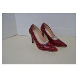 Womens Size 6.5 Red Snake Skin High Heels NEW