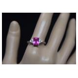 Sterling Sapphire & Clear Stones Ring  Sz 10