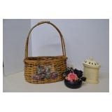 MISC Lot Home Decor-Basket, Floral Arrangement &