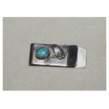 Sterling Money Clip w/Turquoise-Marked FC** 14.86g