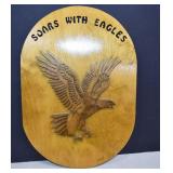 Signed Wood Eagle Plaque With Applied Wood Eagle