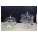 Two Crystal Cake Plates w/Lids