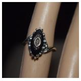 10K, Black Onyx, Diamond Art Deco Style Ring 6-1/2