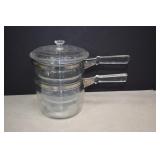 Vtg. Pyrex Flameware Double Boiler (Lid Is Pyrex