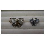 Two Vtg Filigree Butterfly Brooches