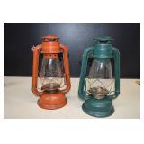Two Kerosene Lanterns Green V&O And Red