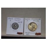2002P Sacagawea Dollar & 1943-S Steel Penny
