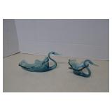 Vintage Lot 2 Sooner Small Glass Swans Blue Swirl