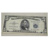1953 Miscut $5 Silver Cert.  Blue Seal