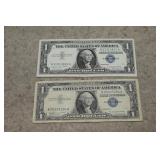 Two 1957A   $1 Silver Certificate  Blue Seal
