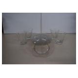 Floral Pattern Dessert Plates w/ 4 Etched Glasses