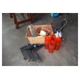 Wicker Basket w/ Yard Tools & Plant/Shelf Hangers