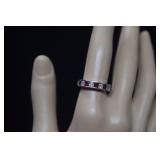 Sterling Band w/ Red & Clear Stones  Sz 7-1/4