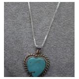 Sterling Italy Box Chain w/ Turq Heart Pend.