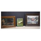 2- Vintage Framed Print On Board & One 3-D Art