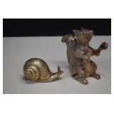Vintage Solid Brass Squirrel And Snail Figures
