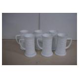 6 Vintage Tiara White Milk Glass Mugs